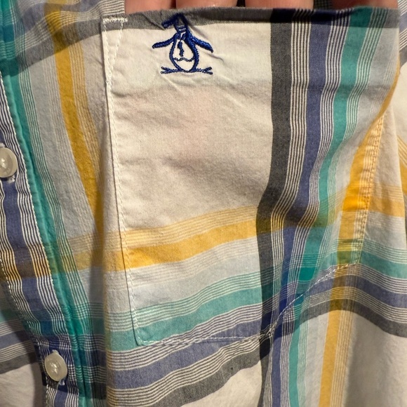 Original Penguin Men's Multicolor Plaid Button Down Short Sleeve Shirt Cotton XL - Picture 5 of 12